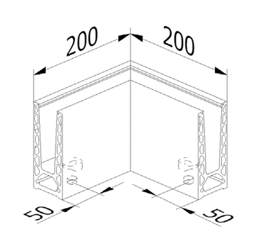 OnLevel Aluminium 90 deg. Corner Channel side and base fixed diagram