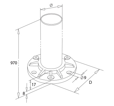 Mirror Base Plate and Welded Floor Post Diagram